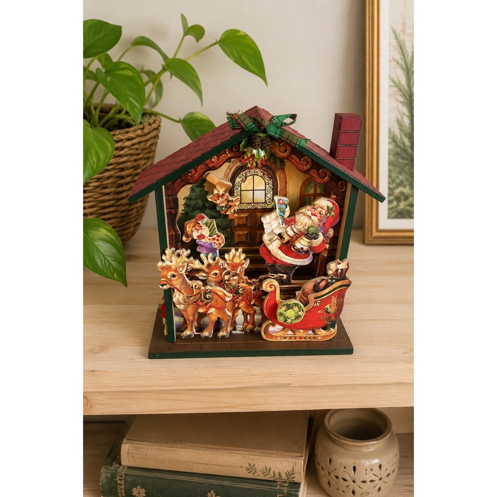 Vintage Joy The Christmas Shop Musical Animated House Santa Reindeer Works Boxed